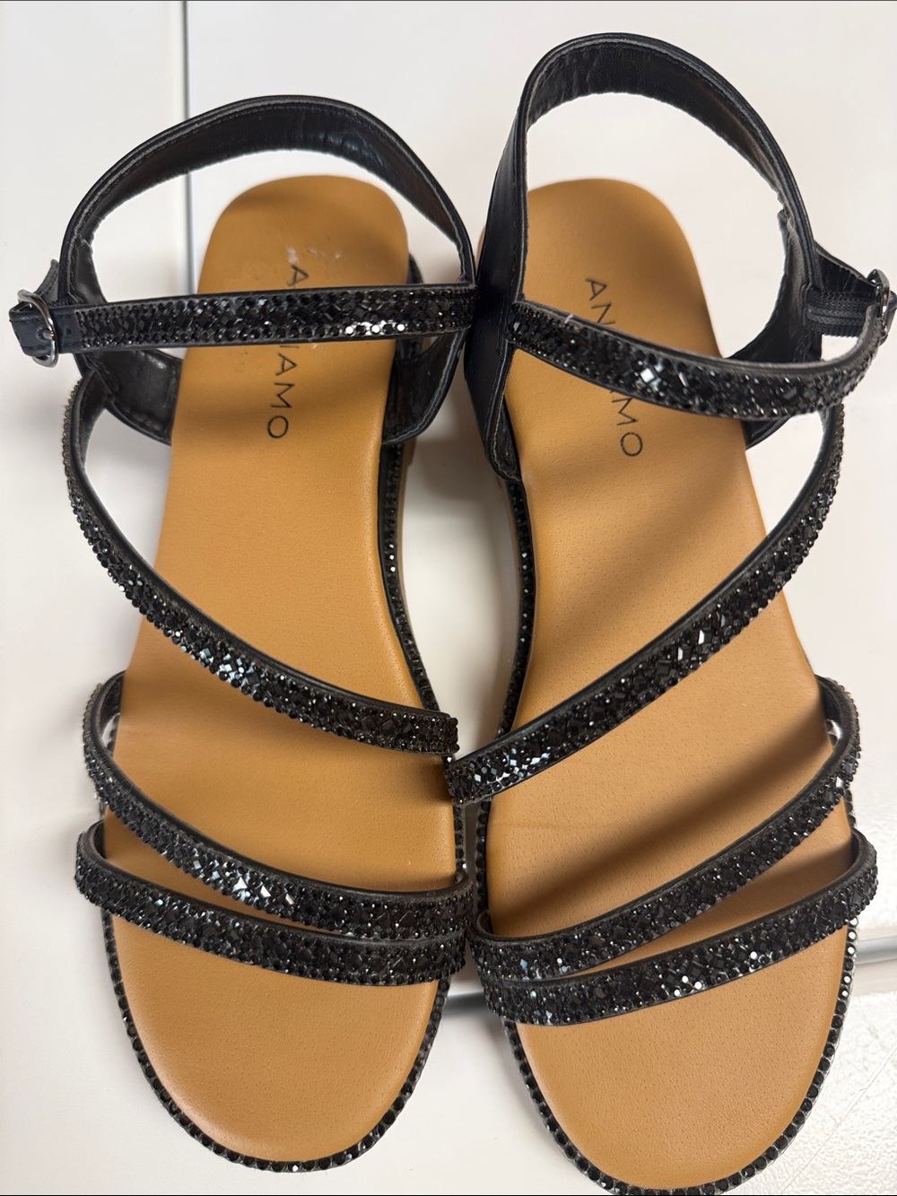Andiamo Black Crystal-Strap Women's Sandals - Picture 2 of 3